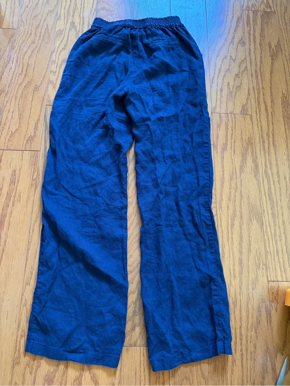 Zara Women's Navy Blue Drawstring Wide-Leg Linen Trousers Small S